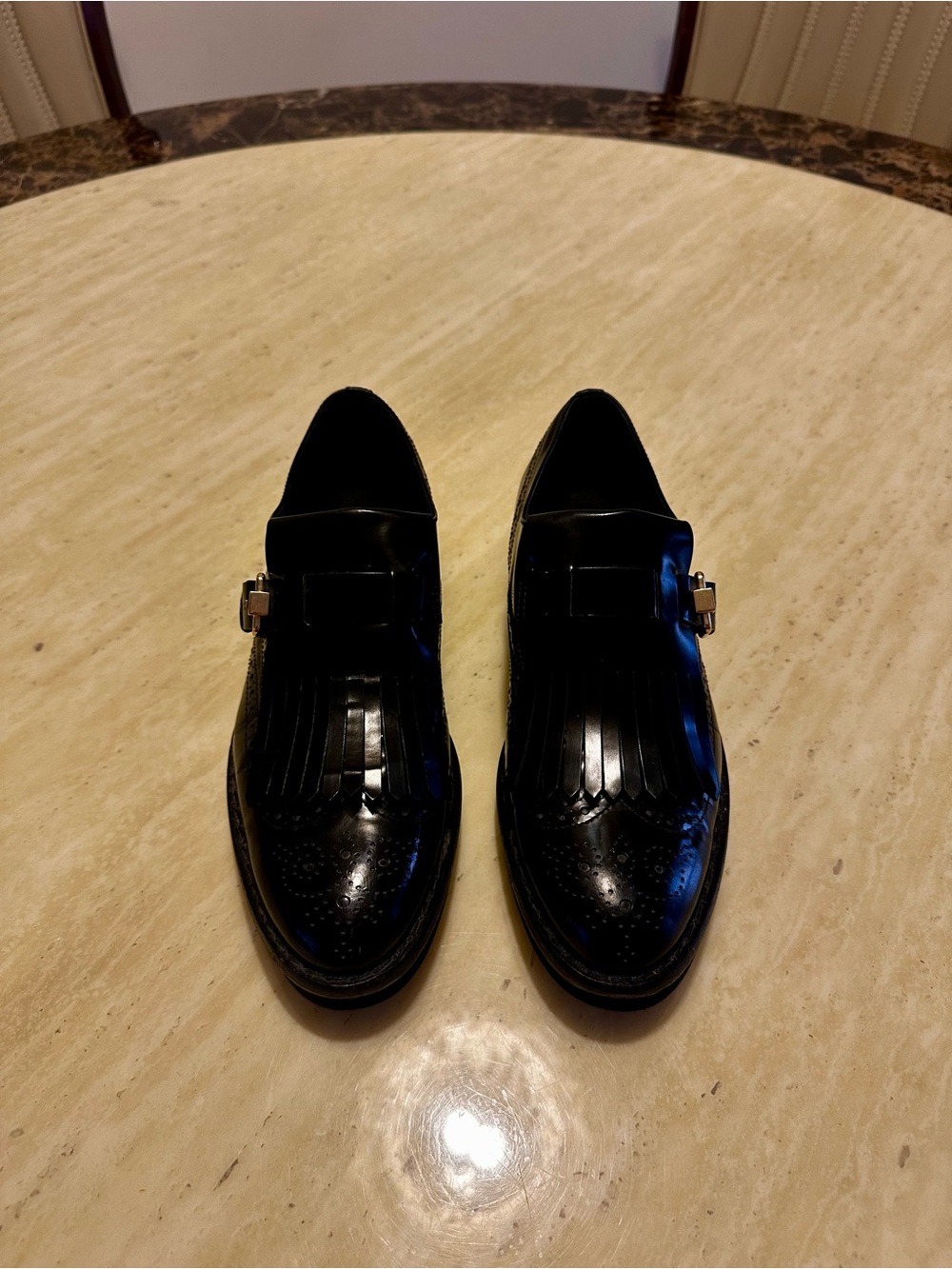 Tod's Black Leather Fringe Kiltie Loafers Size 7 - Picture 2 of 6